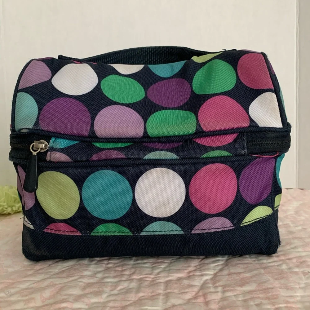 Pottery Barn Teen Lunch Box Black Pink Blue Polka Dots Dome Shaped